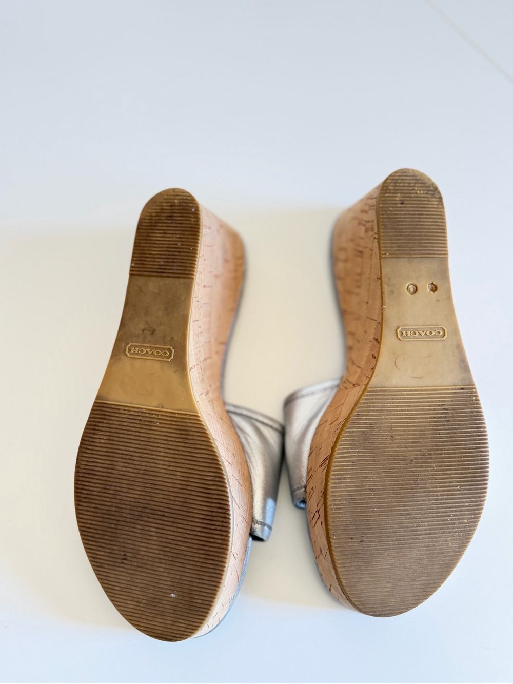 Coach Judith Metallic Silver Wedge Slide Sandals 8.5b - Picture 7 of 8